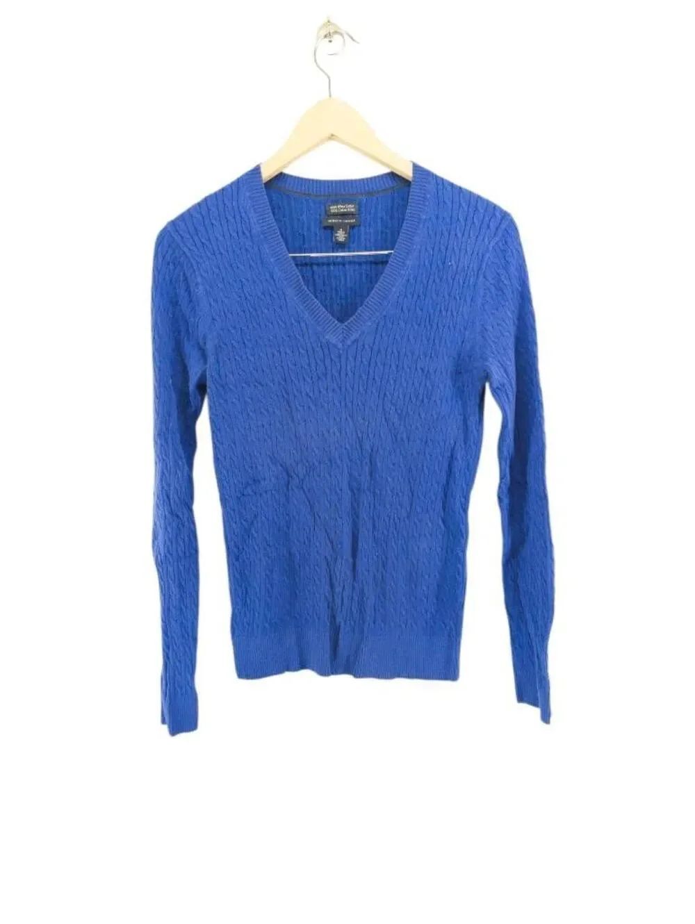 Tommy Hilfiger Blue Cable Knit V-Neck Sweater 100% Pima Cotton Size M Y2K Academ